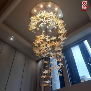 Đèn chùm thả thông tầng pha lê nghệ thuật hình đàn chim cao cấp sl1034