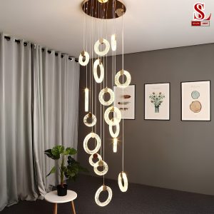 Đèn chùm thả thông tầng hình vòng thả nghệ thuật cao cấp TT1017